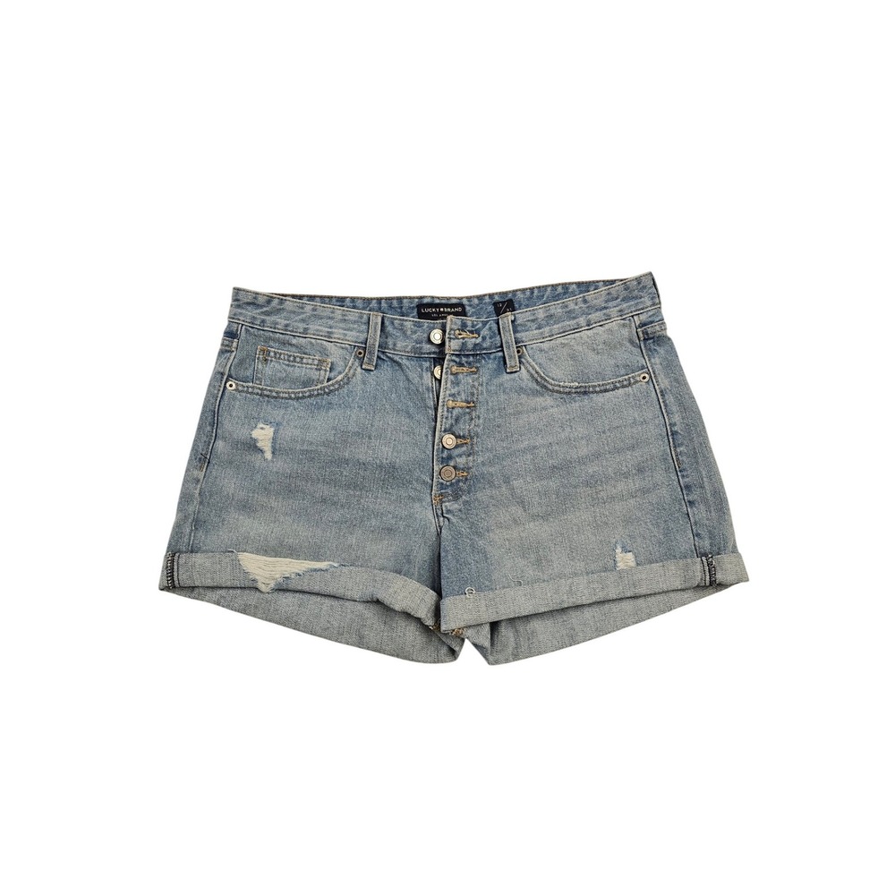 Lucky Brand Womens Size 12/31 Blue Denim Distressed Button Fly Cuffed Shorts